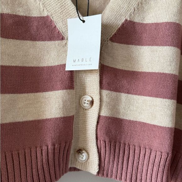 Mable Striped Beige and Mauve Women's Sweater Size L - Picture 3 of 7